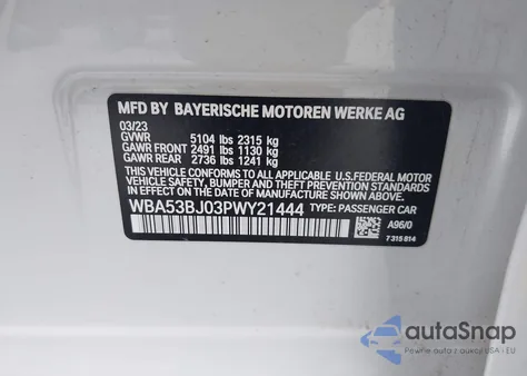 2023 BMW 540 I from USA, damaged, VIN WBA53BJ03PWY21444